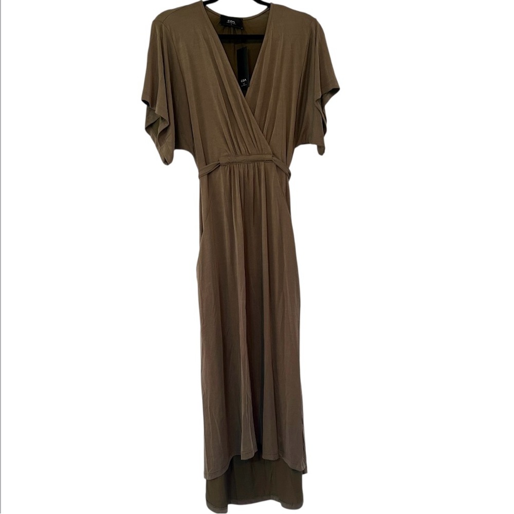 Anthropologie COA Olive Green Modal Maxi Dress Pockets Size Small NWT